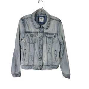Mudd Denim Jacket Trucker Size L Women Denim‎ Jean Distressed Blue